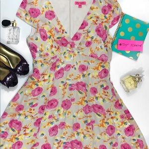 NEW// Betsey Johnson • yellow dress• pink floral